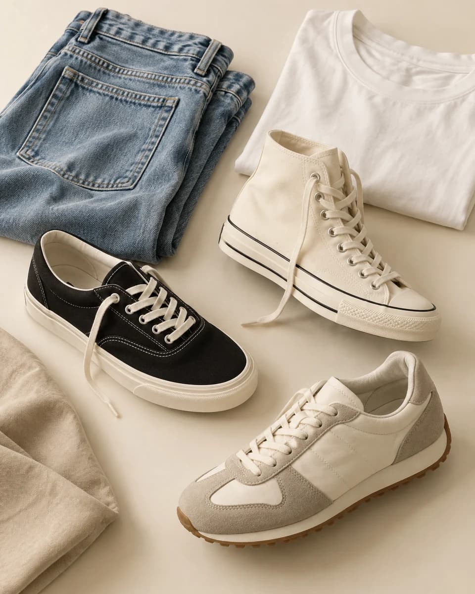 Три силуэта обуви для повседневного streetwear: низкие кеды, высокие кеды и кроссовки